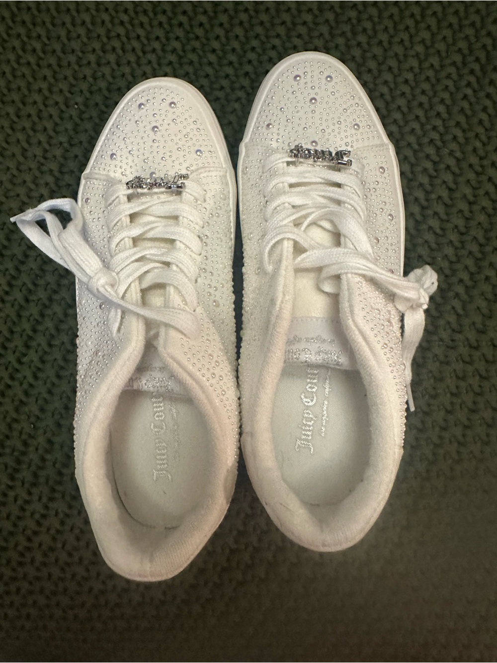 Juicy Couture White Crystal-Studded Lace-Up Sneakers